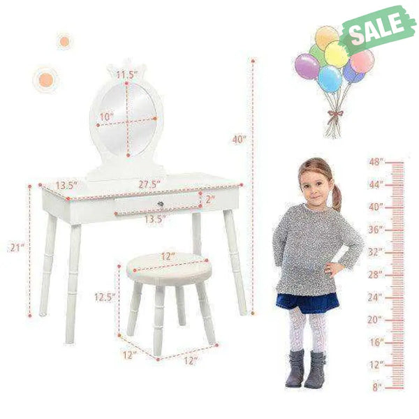 Kids Vanity Makeup Table and Chair Set Make Up Stool Pink Kids Vanities