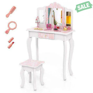 Kids Vanity Set with Drawer and 3 Makeup Accessories-Pink Kids Vanities