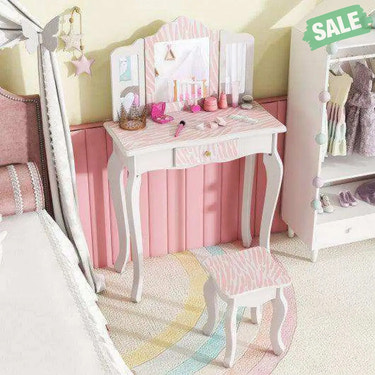 Kids Vanity Set with Drawer and 3 Makeup Accessories-Pink Kids Vanities