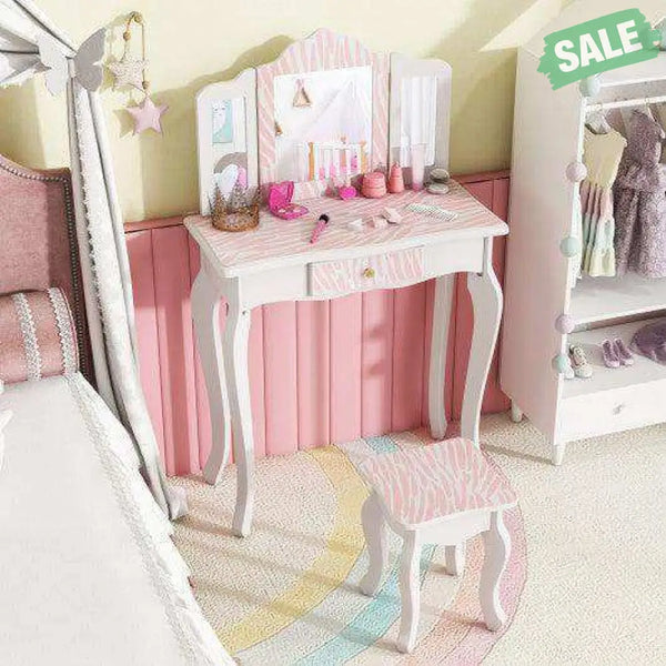 Kids Vanity Set with Drawer and 3 Makeup Accessories-Pink Kids Vanities