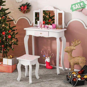 Kids Vanity Set with Drawer and 3 Makeup Accessories-Pink Kids Vanities