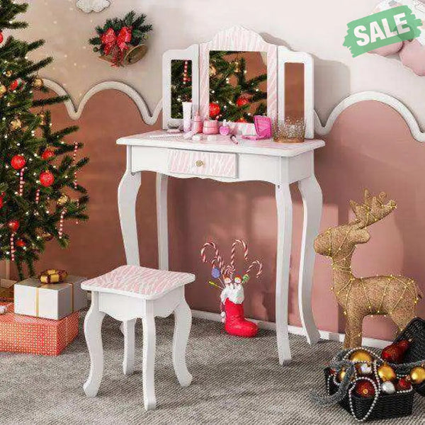Kids Vanity Set with Drawer and 3 Makeup Accessories-Pink Kids Vanities