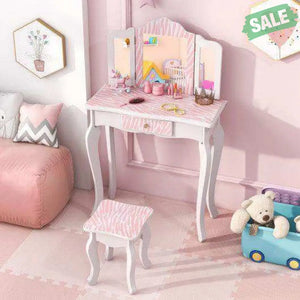 Kids Vanity Set with Drawer and 3 Makeup Accessories-Pink Kids Vanities