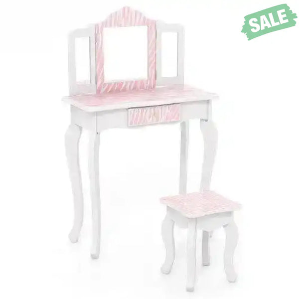 Kids Vanity Set with Drawer and 3 Makeup Accessories-Pink Kids Vanities