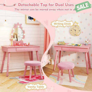 Kids Vanity Set with Lighted Mirror with Adjustable Brightness and Large Drawer-Pink Pink Kids Vanities