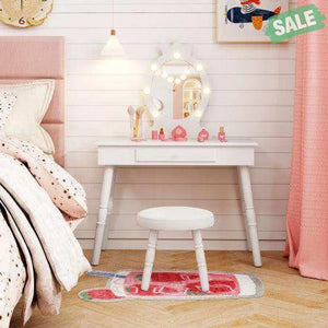 Kids Vanity Set with Lighted Mirror with Adjustable Brightness and Large Drawer-Pink Pink Kids Vanities