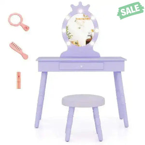 Kids Vanity Set with Lighted Mirror with Adjustable Brightness and Large Drawer-Pink Pink Kids Vanities