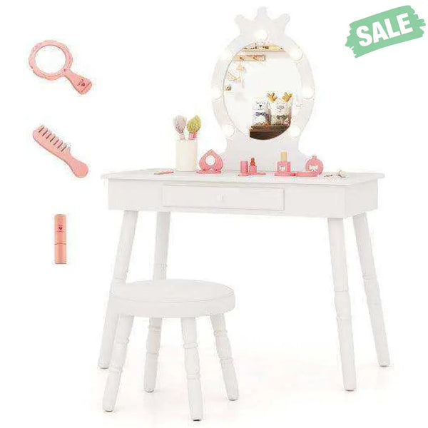 Kids Vanity Set with Lighted Mirror with Adjustable Brightness and Large Drawer-Pink Pink Kids Vanities