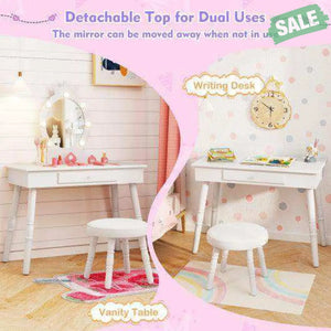 Kids Vanity Set with Lighted Mirror with Adjustable Brightness and Large Drawer-White