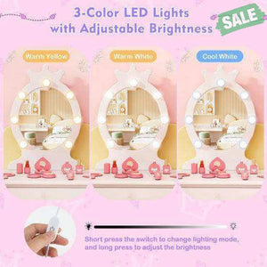 Kids Vanity Set with Lighted Mirror with Adjustable Brightness and Large Drawer-White