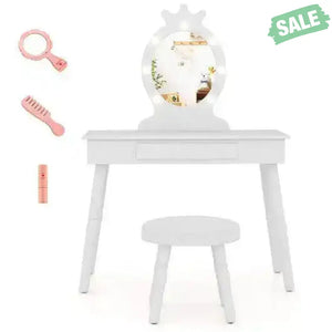 Kids Vanity Set with Lighted Mirror with Adjustable Brightness and Large Drawer-White