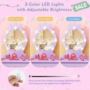 Kids Vanity Set with Lighted Mirror with Adjustable Brightness and Large Drawer-Purple