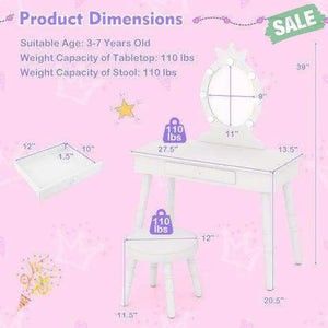 Kids Vanity Set with Lighted Mirror with Adjustable Brightness and Large Drawer-White