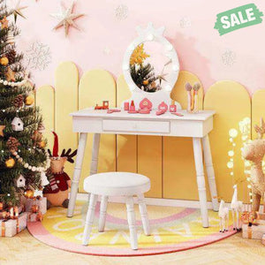Kids Vanity Set with Lighted Mirror with Adjustable Brightness and Large Drawer-White