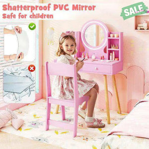 Kids Vanity Set with Lighted Mirror and Storage Drawers-White White Kids Vanities