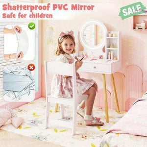 Kids Vanity Set with Lighted Mirror and Storage Drawers-White White Kids Vanities