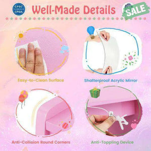 Kids Vanity Set with Lighted Mirror Makeup Desk and Chair Set with Drawers-White White Kids Vanities