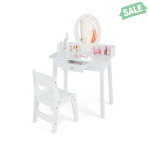 Kids Vanity Set with Lighted Mirror-White Kids Vanities