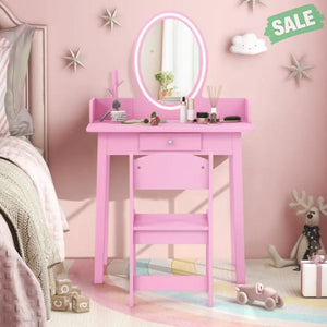 Kids Vanity Set with Lighted Mirror-White Kids Vanities