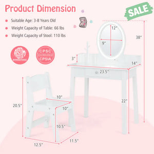 Kids Vanity Set with Lighted Mirror-White Kids Vanities