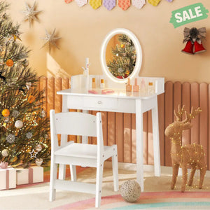 Kids Vanity Set with Lighted Mirror-White Kids Vanities