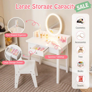 Kids Vanity Set with Lighted Mirror-White White Kids Vanities