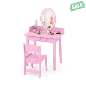Kids Vanity Set with Lighted Mirror-White Kids Vanities