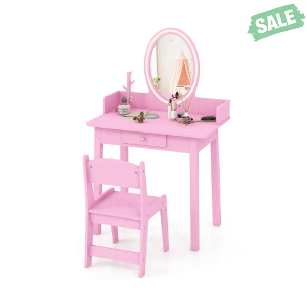 Kids Vanity Set with Lighted Mirror-White Kids Vanities