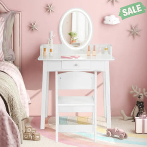 Kids Vanity Set with Lighted Mirror-White Kids Vanities