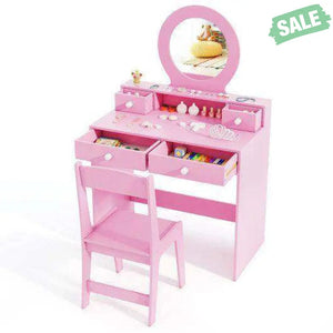 Kids Vanity Set with Mirror Princess Makeup Dressing Desk and Chair Set with Mirror-White White Kids Vanities
