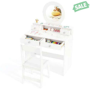 Kids Vanity Set with Mirror Princess Makeup Dressing Desk and Chair Set with Mirror-White White Kids Vanities