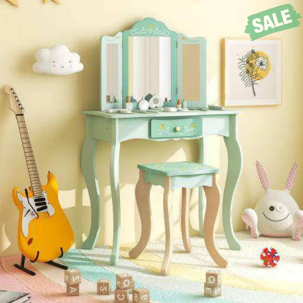 Kids Vanity Set with Tri-folding Mirror-Green