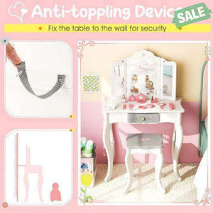 Kids Vanity Set with Tri-folding Mirror-White White Kids Vanities