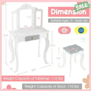 Kids Vanity Set with Tri-folding Mirror-White White Kids Vanities