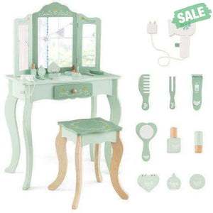 Kids Vanity Set with Tri-folding Mirror-White White Kids Vanities