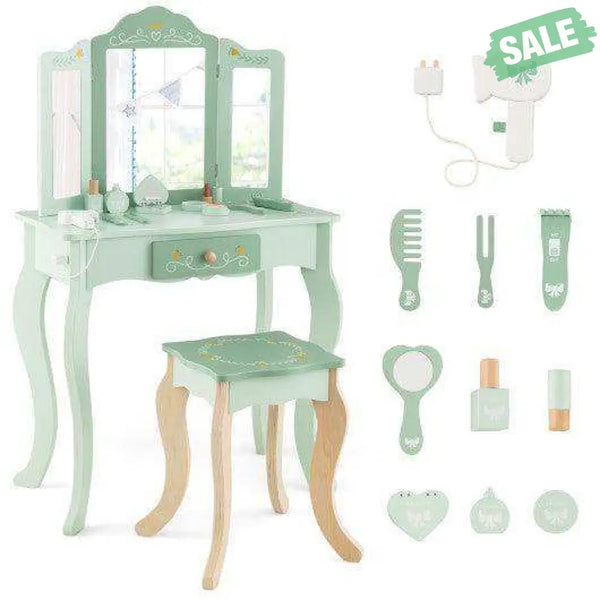 Kids Vanity Set with Tri-folding Mirror-White White Kids Vanities