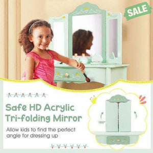 Kids Vanity Set with Tri-folding Mirror-White White Kids Vanities