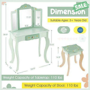 Kids Vanity Set with Tri-folding Mirror-White White Kids Vanities