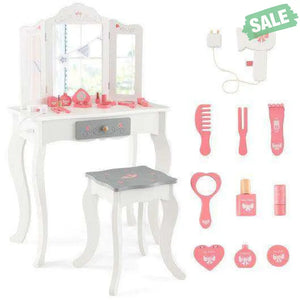 Kids Vanity Set with Tri-folding Mirror-White White Kids Vanities
