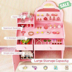 Kids Vanity Table and Chair Set with Cloud-shaped Mirror and Open Shelf-White White Kids Vanities