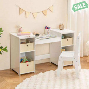 Kids Vanity Table and Chair Set with Removable Mirrors and 4 Storage Bins-White