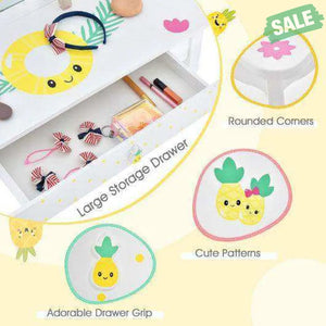 Kids Vanity Table Set with Tri-Folding Mirror and Large Drawer-White Kids Vanities