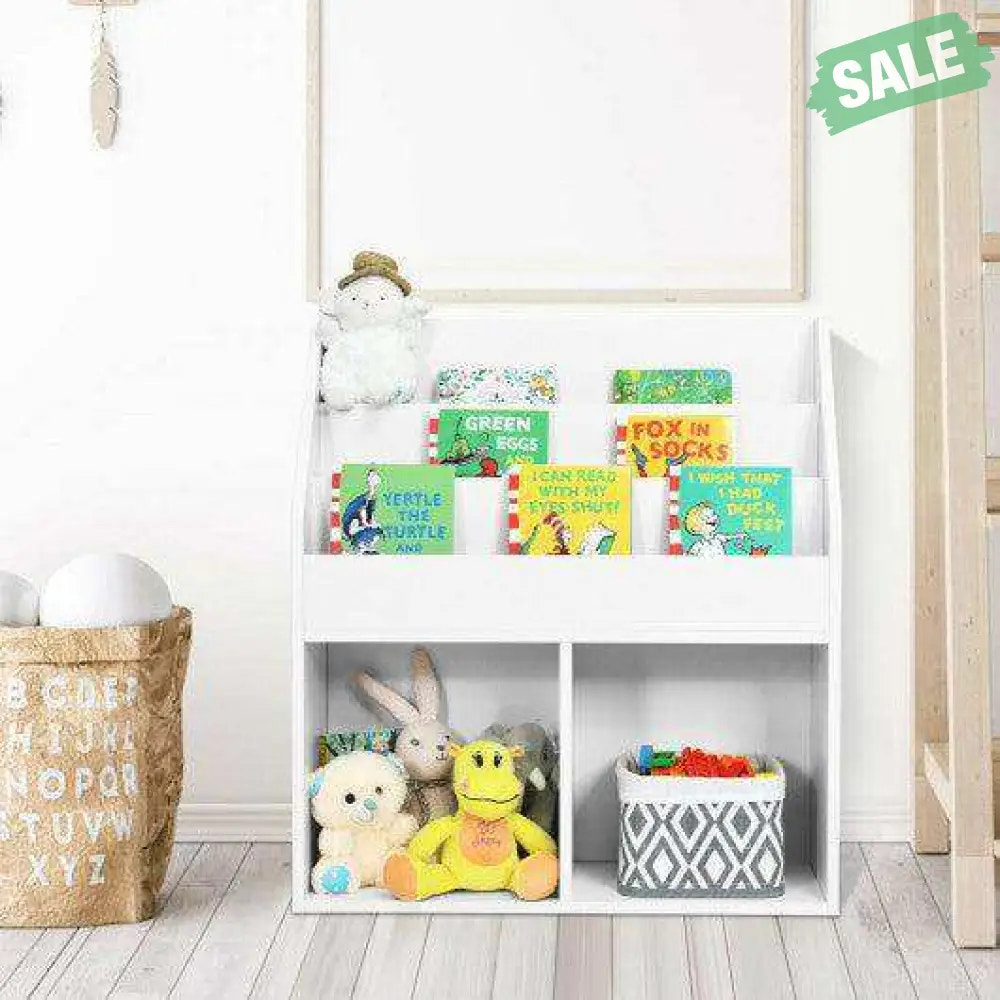Kids Wooden Bookshelf Bookcase Children Toy Storage Cabinet Organizer-White White Kids Storage