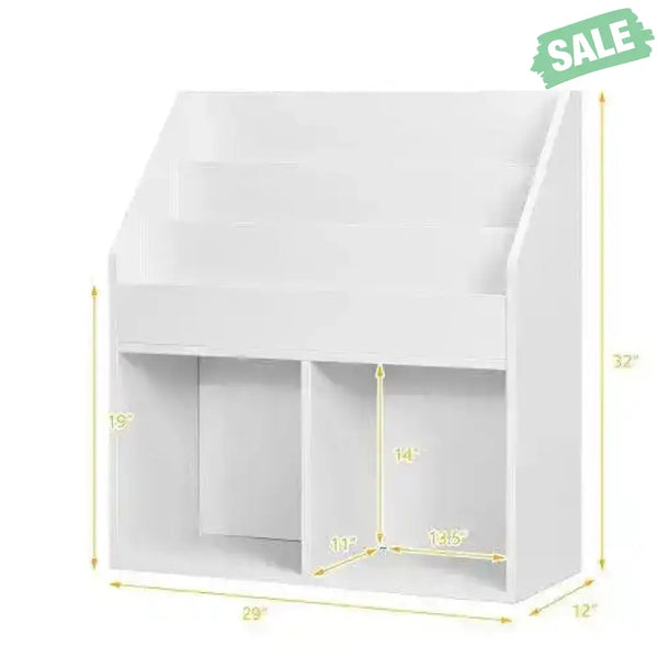 Kids Wooden Bookshelf Bookcase Children Toy Storage Cabinet Organizer-White White Kids Storage