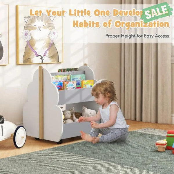 Kids Wooden Bookshelf with Universal Wheels White White Kids Storage