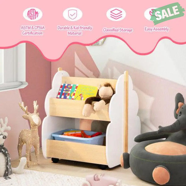 Kids Wooden Bookshelf with Universal Wheels White White Kids Storage