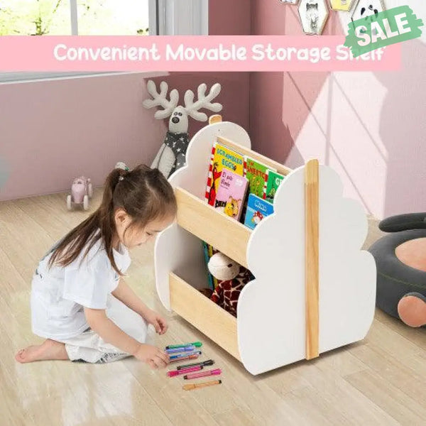 Kids Wooden Bookshelf with Universal Wheels White White Kids Storage