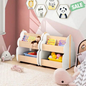 Kids Wooden Bookshelf with Universal Wheels White White Kids Storage