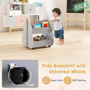 Kids Wooden Bookshelf with Universal Wheels White White Kids Storage