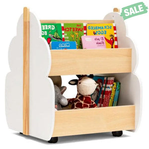 Kids Wooden Bookshelf with Universal Wheels White White Kids Storage